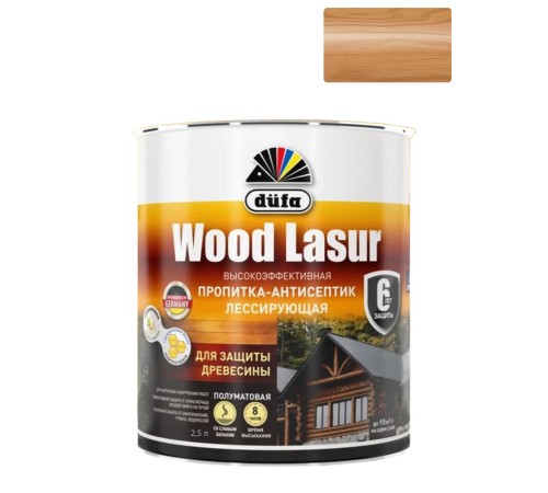 Пропитка лессирующая для защиты древесины Dufa Wood Lazur орех 2,5 л