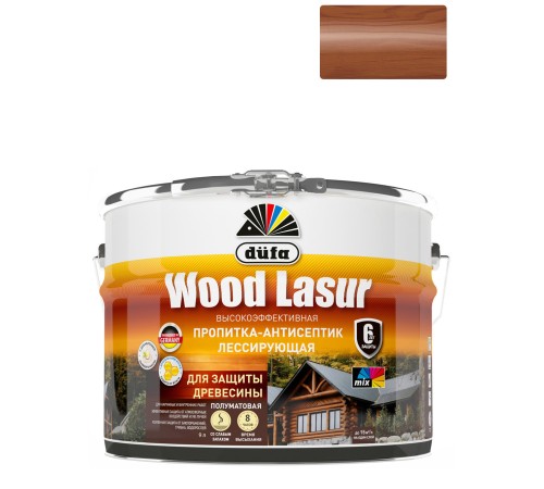 Пропитка лессирующая для защиты древесины Dufa Wood Lazur красное дерево 9 л