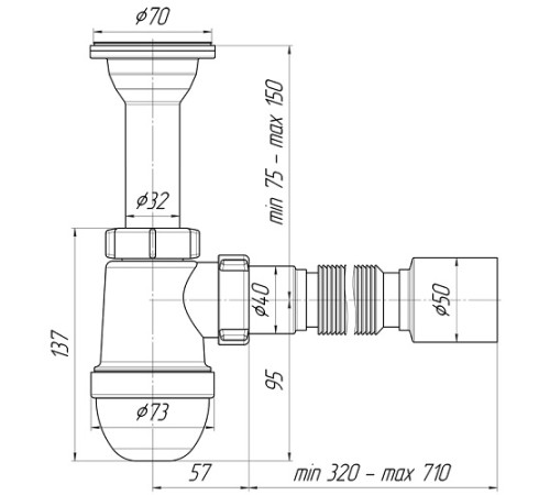 Сифон Ани 1 1/2*40 с гибкой трубой 40*50 (C0510)