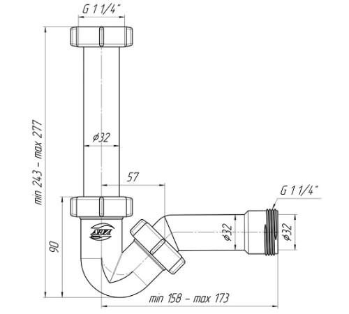 Сифон для 1 1/4*32 без выпуска