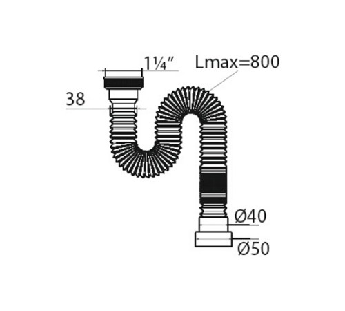 Сифон гофрированный МИНИ Элит без выпуска L800мм 11/4 х40/50 VIRPLAST