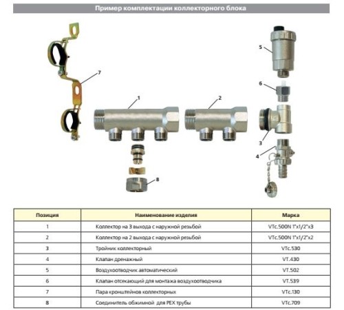 Коллектор  VALTEC  1*х 2 вых, 1/2 нар *