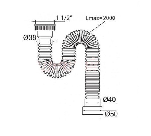 Сифон гофрированный МИНИ Элит без выпуска L2000мм 11/2 х40/50 VIRPLAST