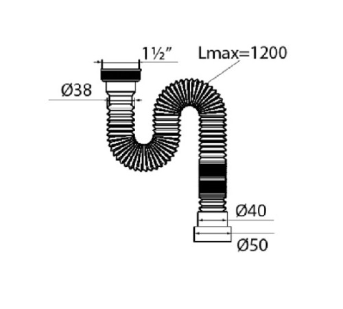 Сифон гофрированный МИНИ Элит без выпуска L1200мм 11/2 х40/50  VIRPLAST